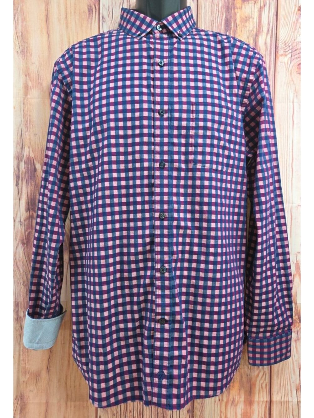 Johnston & Murphy Pink/Burgundy Plaid Long Sleeve Shirt Large